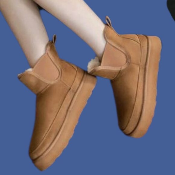 Ankis Womens Platform Ankle Boots With suede  Slip-On Style Chestnut Sz 11 - Picture 4 of 14